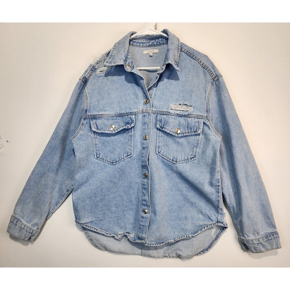 Veveret Women's‎ Comfort Distressed Casual Denim Jacket Size L